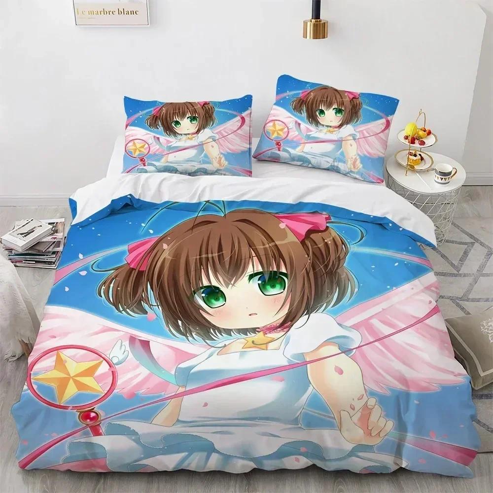 Anime Cardcaptor Sakura Bedding Set Duvet Cover Sheet Printed Bed Set Pillowcase Bed Full Queen King Size Comforter Bedroom
