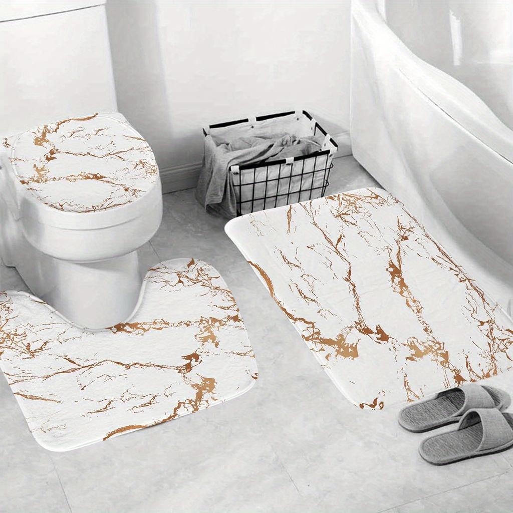 1/4 buc Set Perdea de Duș Impermeabilă Marmură Albă Set Decorativ de Baie Covor Antiderapant Capac WC Covoraș de Baie Și 12 Cârlige