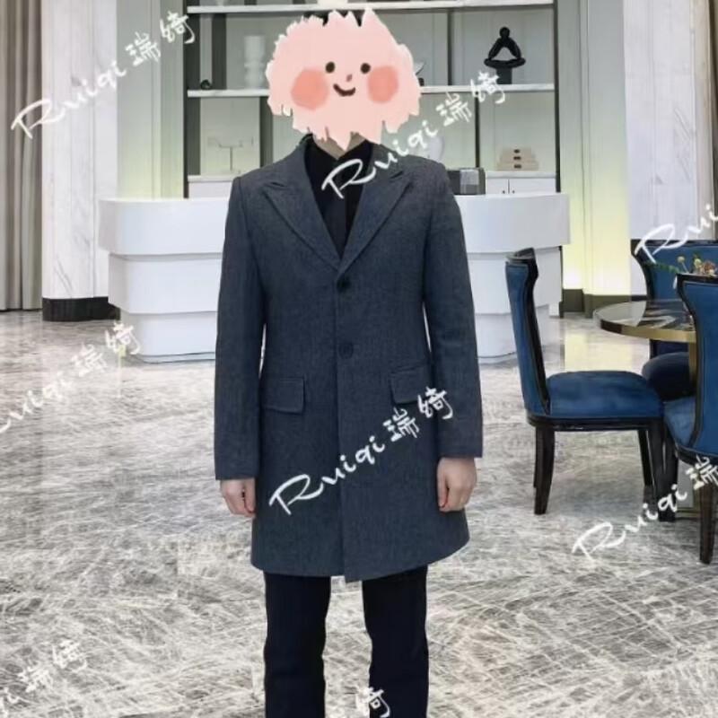 Qisuo Men's Grey Herringbone Single-Breasted Overcoat