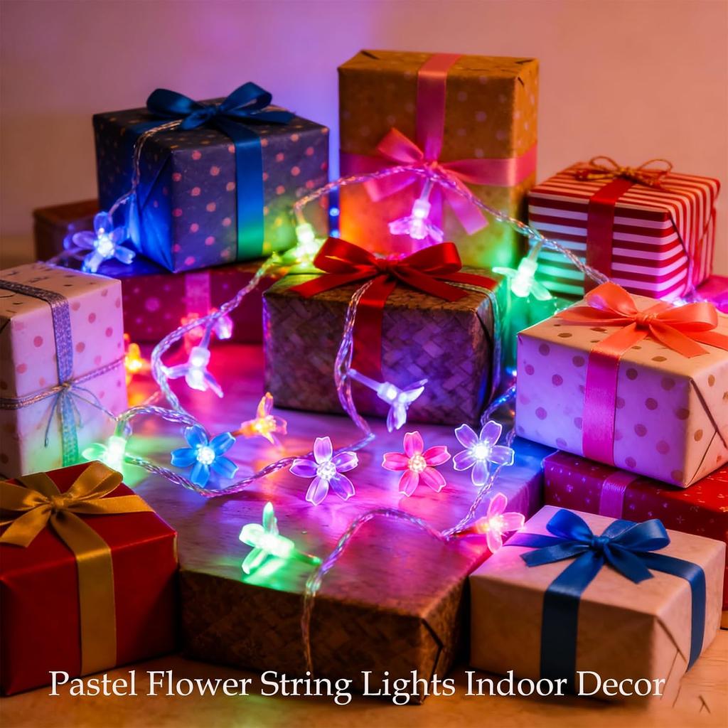 33ft 100 LED Plug in Pastel Christmas Flower String Lights Hanging Decor | Decorative Soft Crystal Petal Cherry Blossom Lamp for Easter, Valentine's