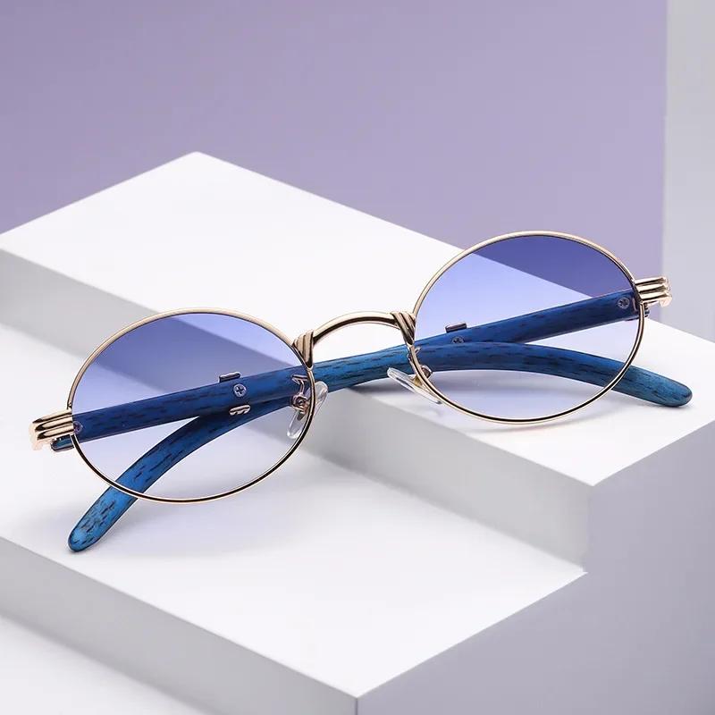 Vintage Small Oval Sunglasses Men Wood Leg Sun Glasses Fashion Round UV400 Goggles Eyewear Shades