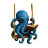 Blue Octopus Reading Christmas Ornament Festive Sea Creature Decorative Hanging Home Office Party Decor