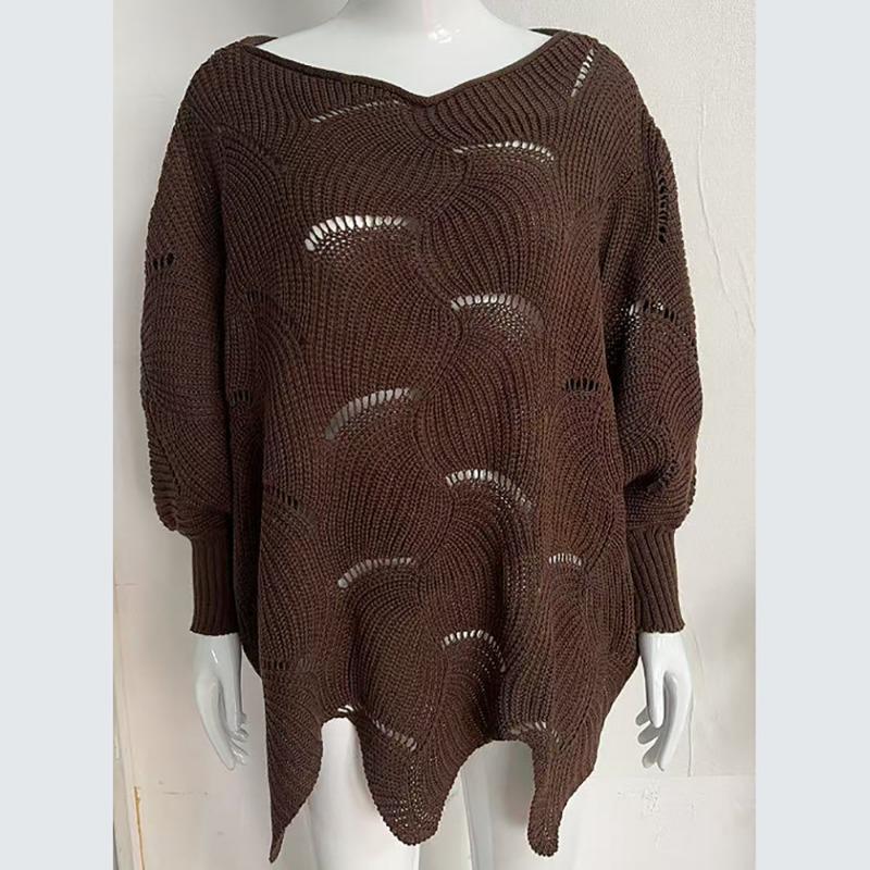 Women White Boat Neck Hollow Out Batwing Sleeve Oversized Knit Sweater