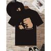 Kids Crewneck Short Sleeve T-Shirt, Big & Small Capybara Double Sided Print Fashion Casual Kids Summer Tops