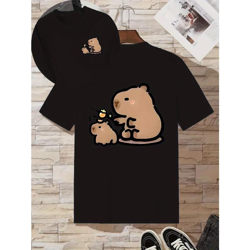 Kids Crewneck Short Sleeve T-Shirt, Big & Small Capybara Double Sided Print Fashion Casual Kids Summer Tops