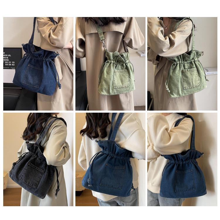IELGY Корейская версия модной повседневной джинсовой сумки-ведра большой вместимости — фото 9