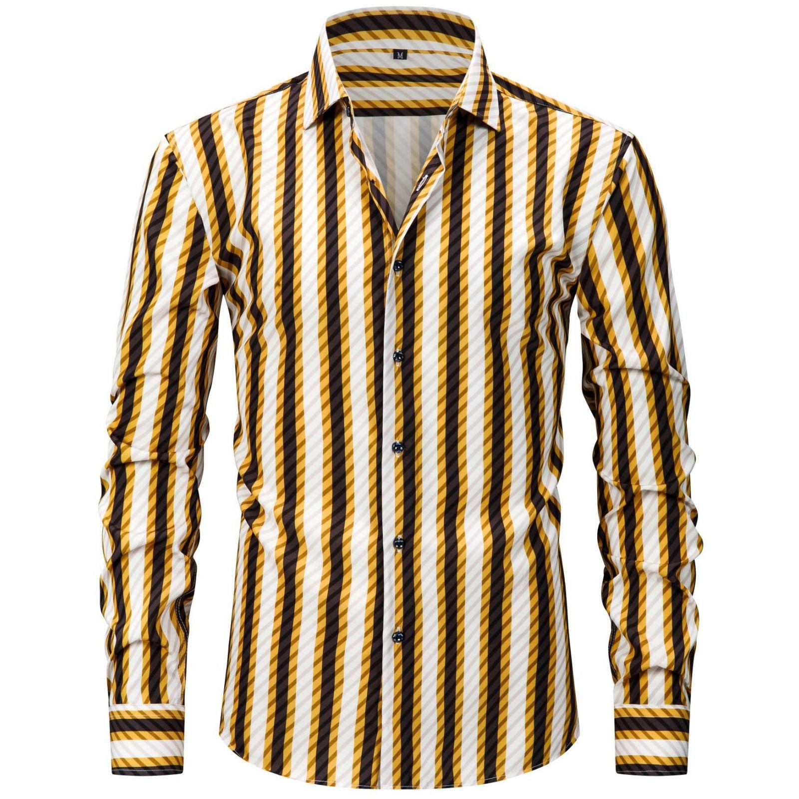 

Men s Large-sized Elastic Checkered Striped Long-sleeved Shirt, Men s Digital Printed Square Collar Light Button Shirt XXXL шафрановий