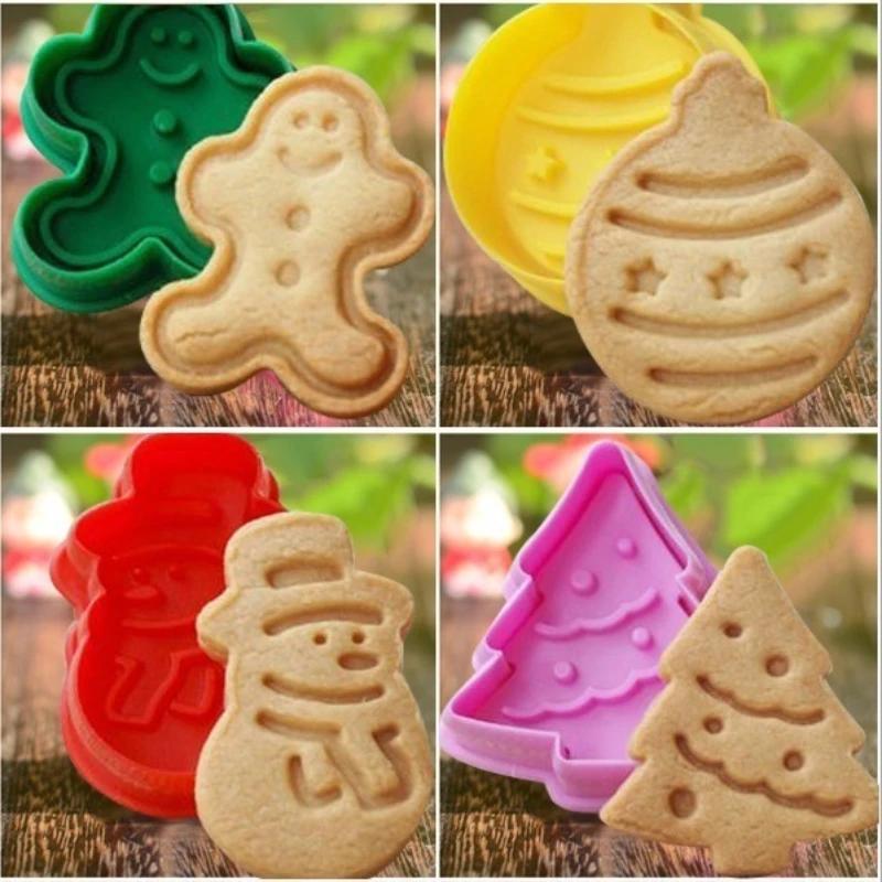 4Pcs/set Kitchen New Cookie Biscuit Fondant Mold Silicone Cookie Baking Cutter Mould for Christmas