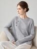 Luxurious Women's 75% Cashmere 25% Mulberry Silk Floral Inlay Round Neck Sweater