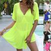 Women's See Through Mesh Deep V Irregular Waist Waist Beach Bikini Smock Dress