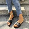 Fashion Women's Fashion Flat Shoes Summer New Round Head Metal Buckle Soft Sole Anti-slip Wear-resistant Slippers