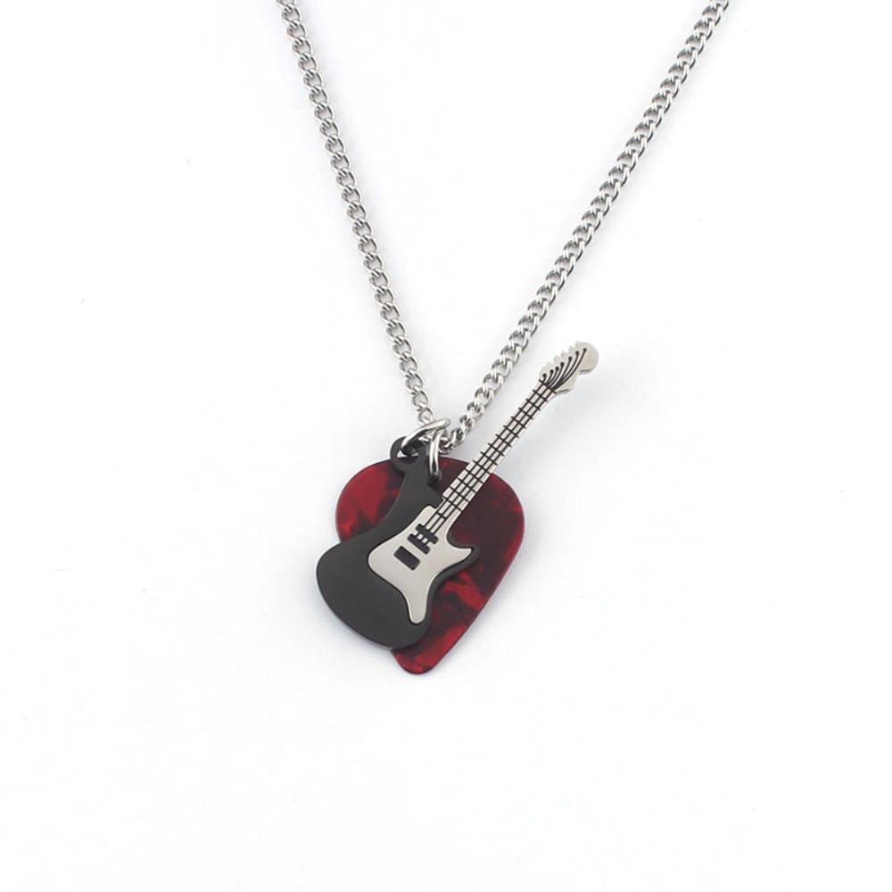 Punk Guitar Pick Pendant Necklace Titanium Steel Electric Guitar Sweater Chain  Unisex