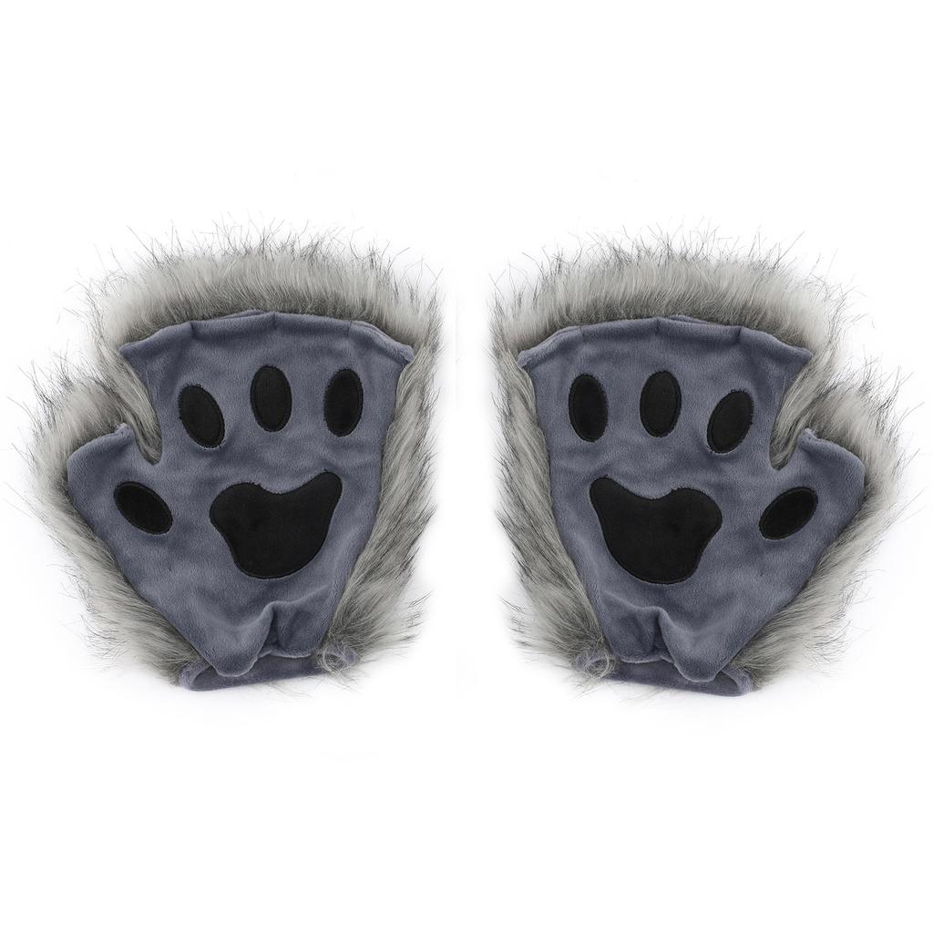 Guantes Pata de Lobo Piel Sintética Gato Manoplas sin Dedos Invierno Cálido Cosplay Halloween Disfraz de Fiesta de Lujo Accesorios