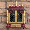 Hand-Painted Wooden Temple | Wall Mounted Pooja Home Mandir | Miniature Pooja Mandap | Rajasthani Art Shrine for Home Decor, Hindu Religion