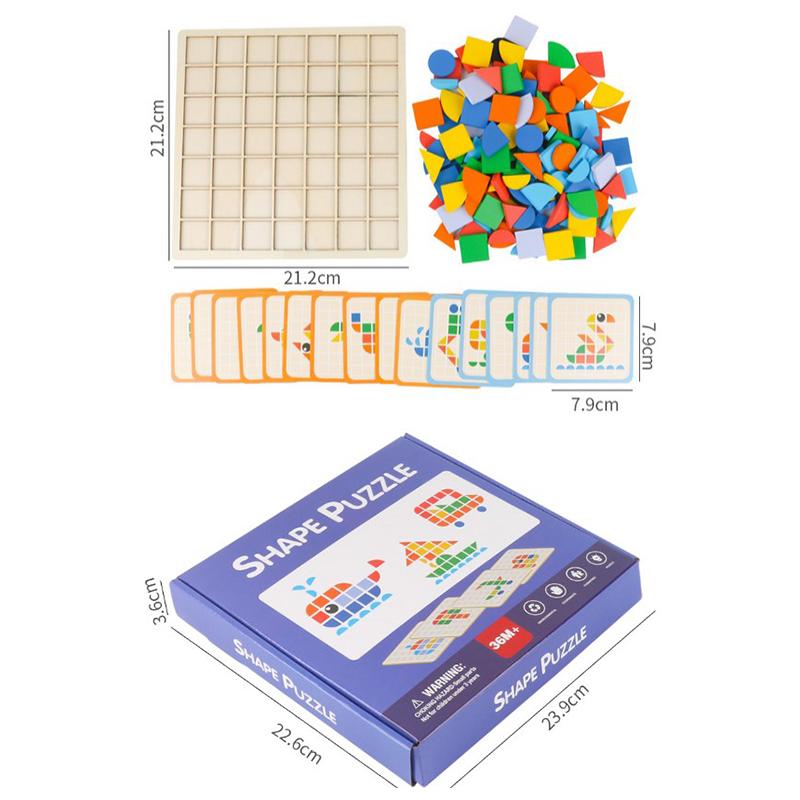 Wooden Mosaic Puzzle Toy Montessori Kids Wooden 3D Geometric Shape Jigsaw Puzzle Board Set Baby Early Education Toys For