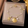 Stainless Steel Shell Pearl Starfish Drop Chain Bracelet Bangle for Women High Quality Jewelry Ocean Style Summer Accessories