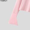 INCERUN Autumn Men Lapel Neck Long Sleeve Ribbed Casual Fitted Cropped Tops Undershirts