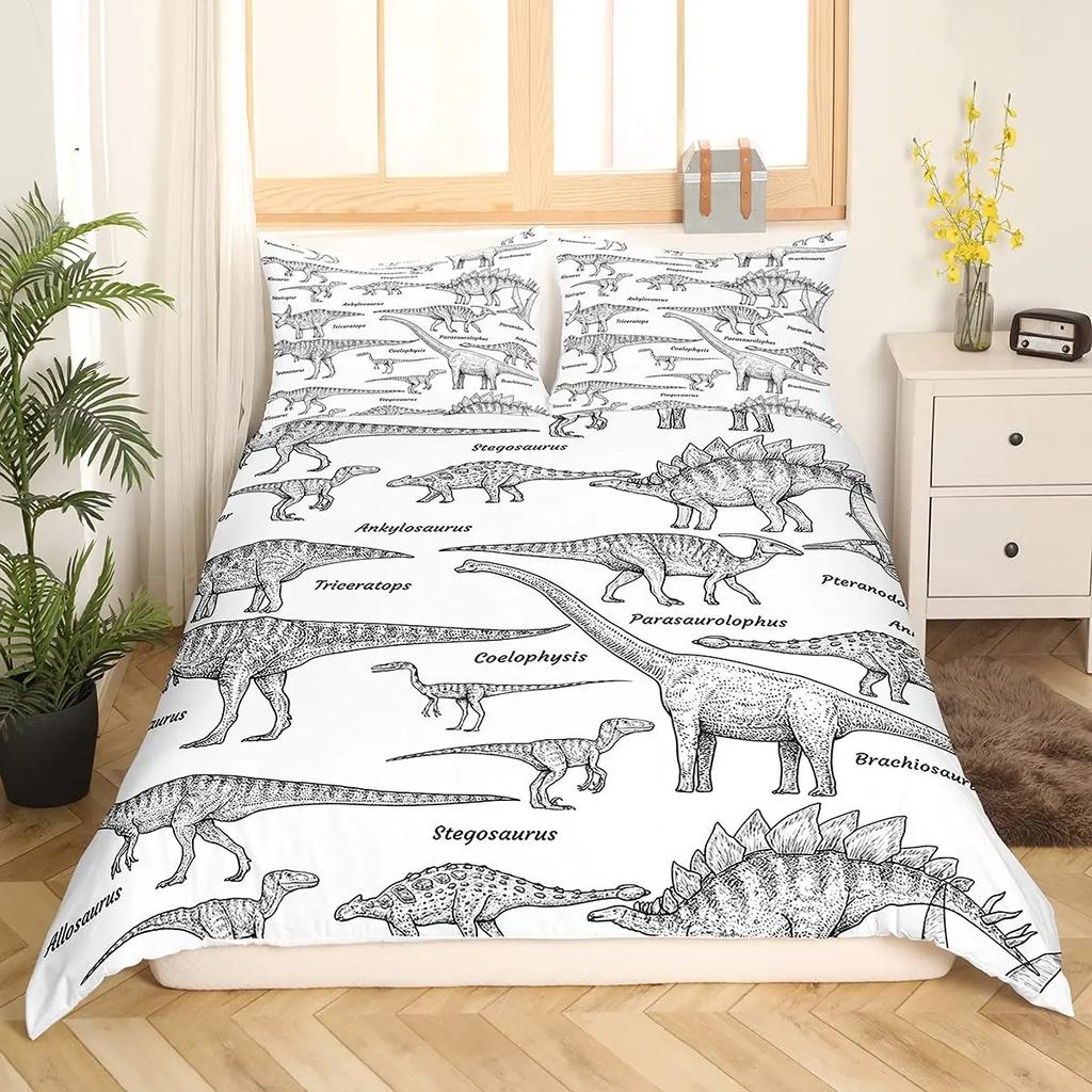 Dinosaur Duvet Cover Set Cartoon Cute Duvet Cover Boy Bedding Dino Comforter Cover Sets Soft Dinosaur Animal Teen Bedroom 3pcs