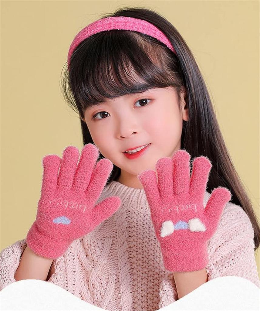 VIISEN Popular Design for Girls Ages Cute and Perfect for Winter and Cycling Ages Kids' Gloves, Five-Finger 2-6, Warm, Outings, School, (Pink, 3-6)