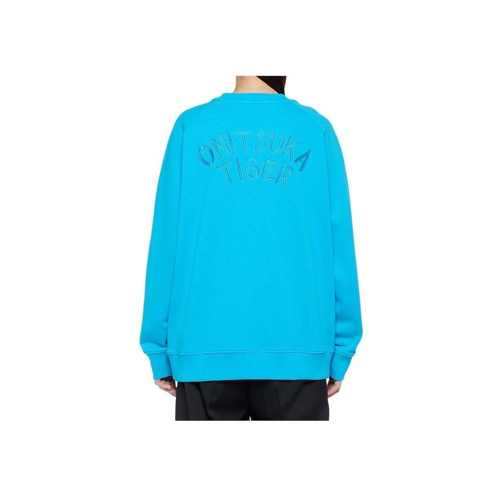 ONITSUKA TIGER Solid Color Round Neck Drop Shoulder Long Sleeve Sweatshirt Unisex Sweatshirt Blue 2183B183-301