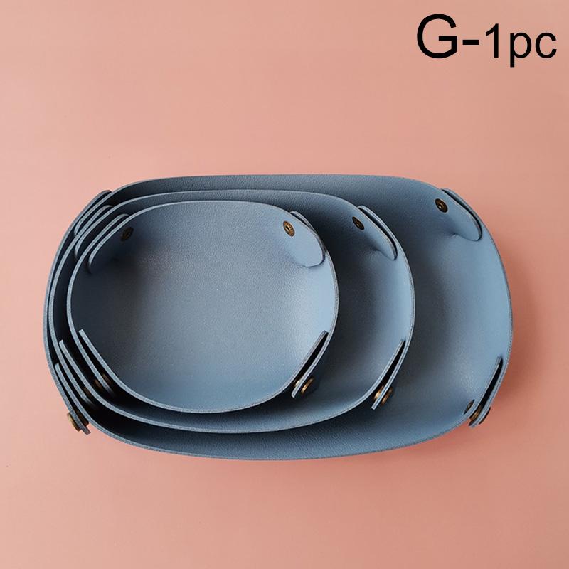 1PC Storage Box Key Wallet Plate Oval Shape Desktop Organizer PU Leather Home Decoration