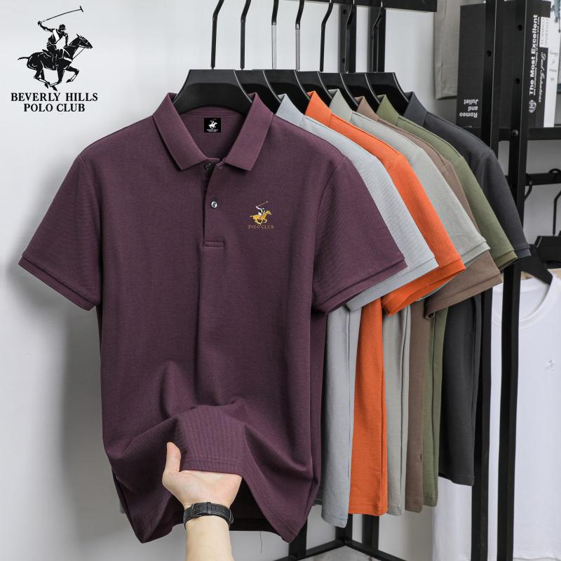 POLO CLUB Summer Men's New Pony Embroidered Solid Color Mercerized Cotton Loose Moisture Wicking and Quick Drying Casual Polo Shirt