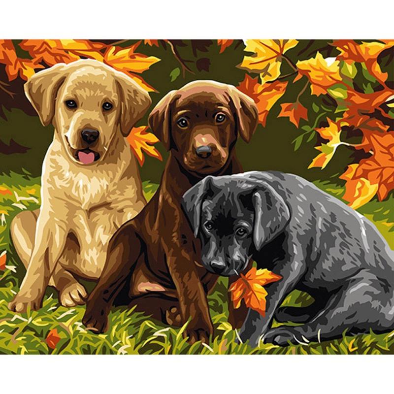 Buy Dogs DIY Digital Oil Painting Paint By Number Canvas Room Home