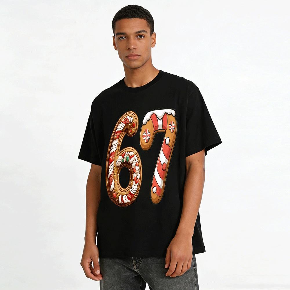 Weihnachts-Lebkuchen Zahl 67 Druck Lässiges Oberteil Reines Baumwoll-T-Shirt