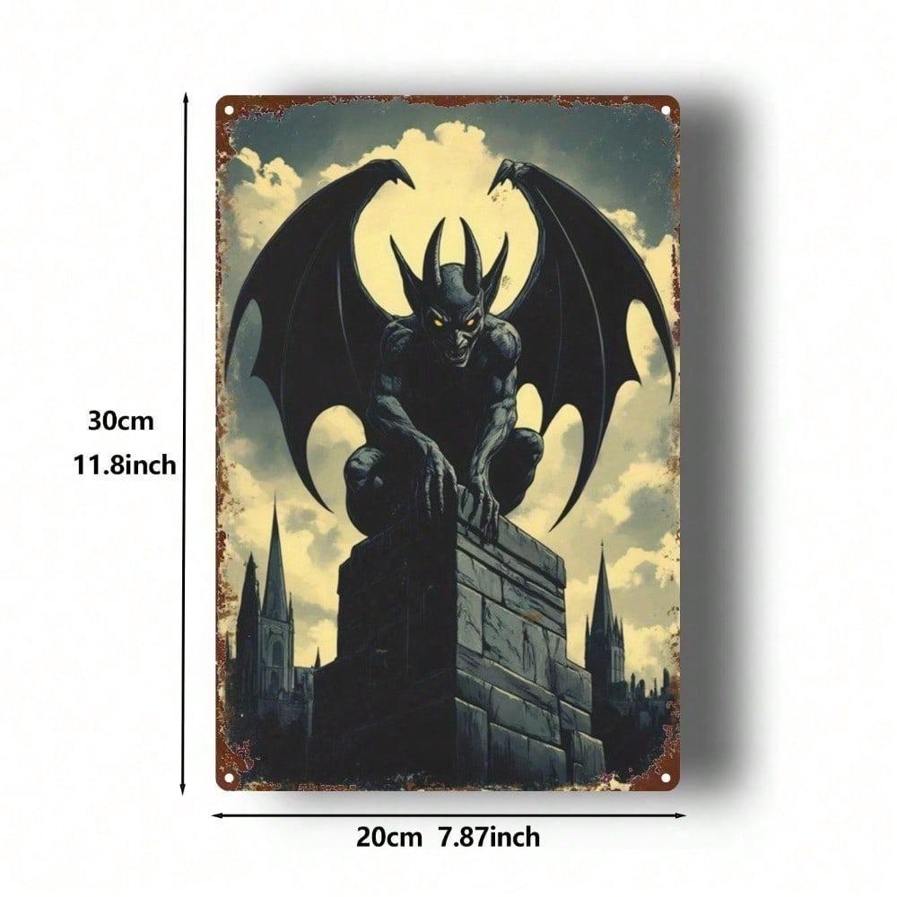 1pc Vintage Gothic Iron Wall Plaque, 8x12in Retro Victorian Metal Sign, 2D Flat Decor for Bedroom Office Gym