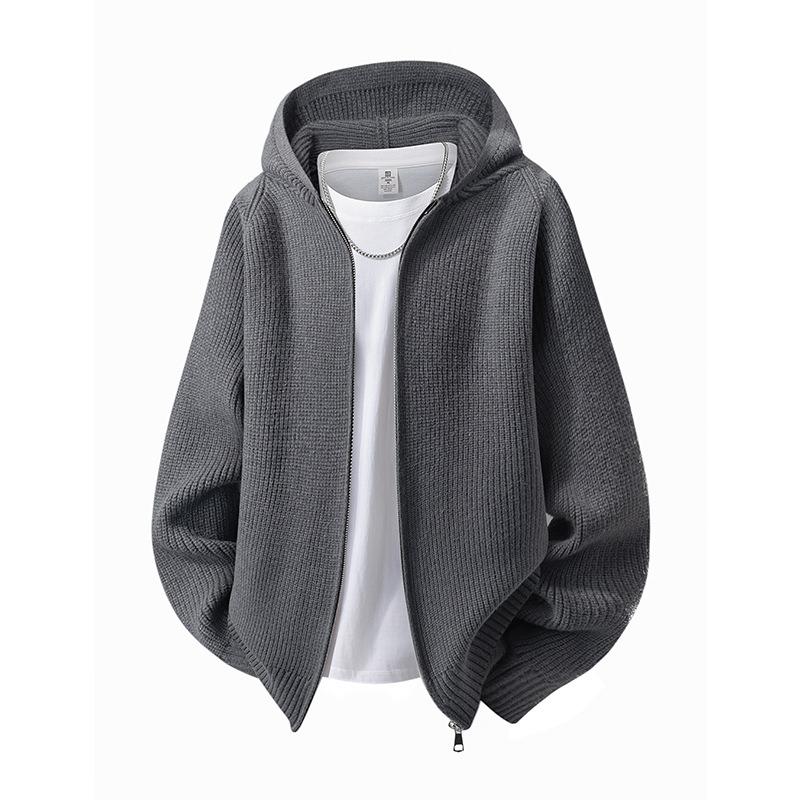 Men S Hooded Knit Cardigan Loose Casual Solid Color Outerwear