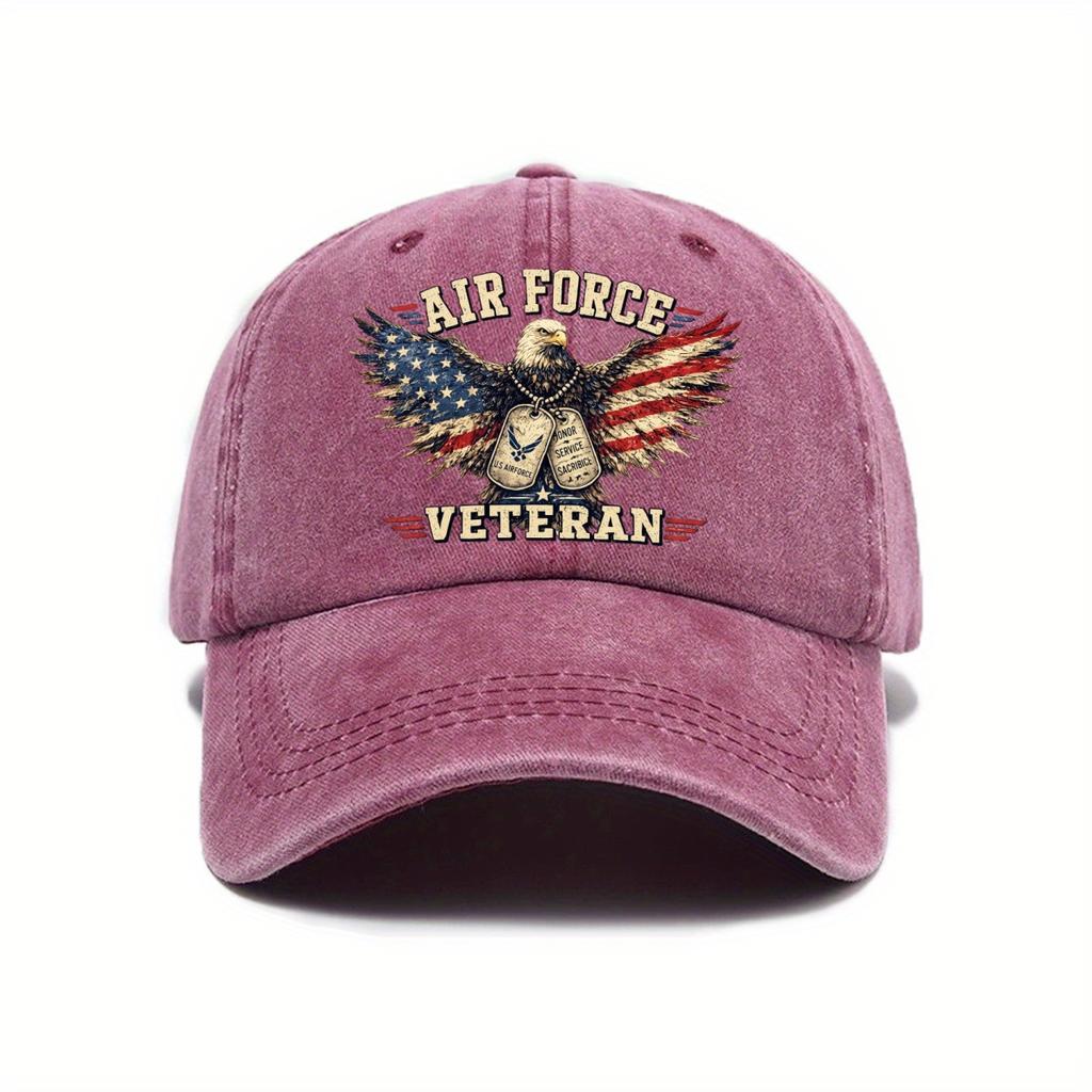 Washed Soft Top Baseball Cap Women's AIR FORCE VETERAN Printed Curved Edge Outdoor Sun Hat Men's