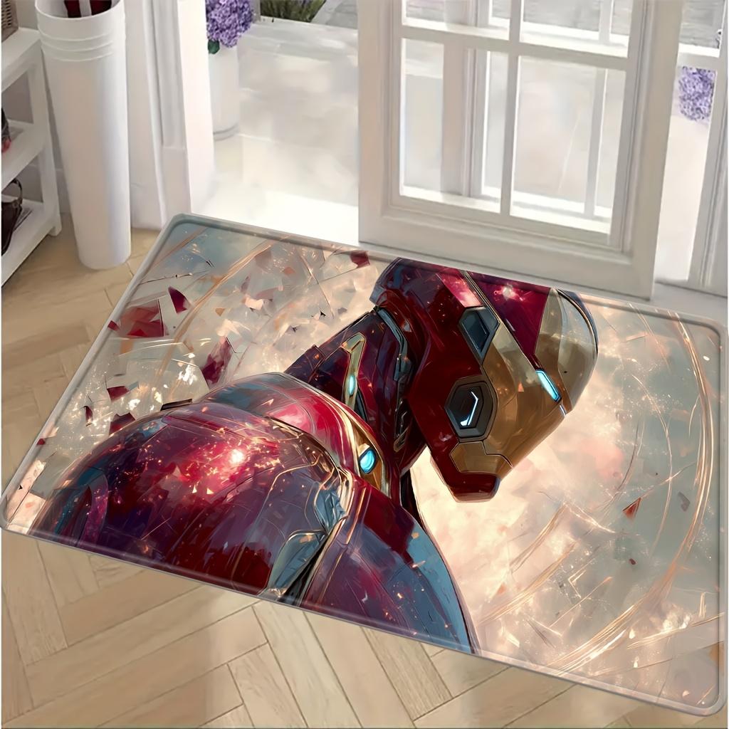 Marvel 1pc Cartoon Print Doormat, Iron for Man Red and Golden Armor Shattered Light Effect Background, Easy to Clean, Suitable