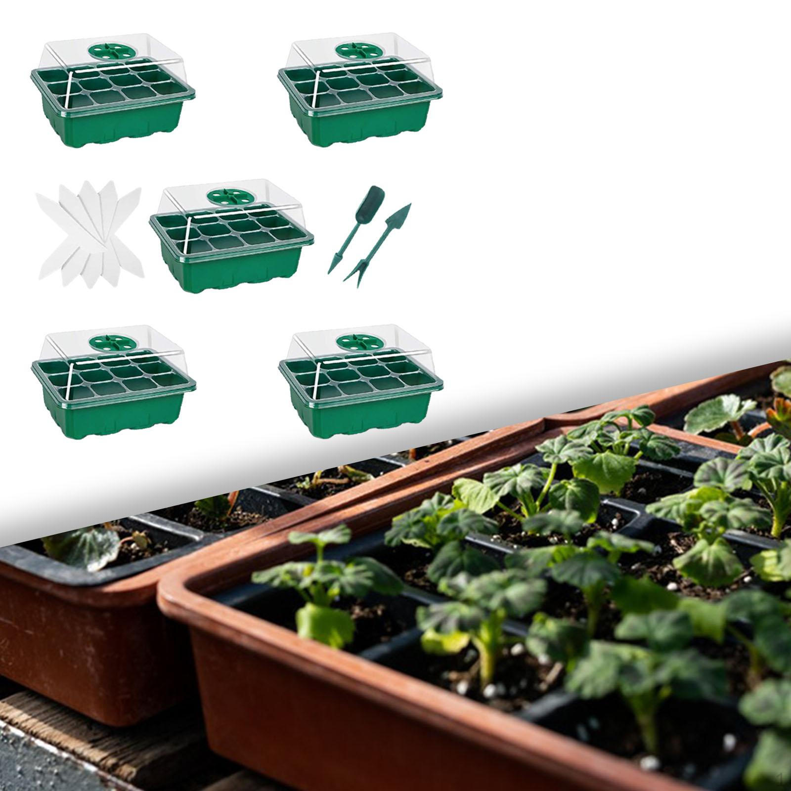 

5 Pieces Plant Starter Tray Growing Trays with Tags Heightened Lids Reusable Starting зелений