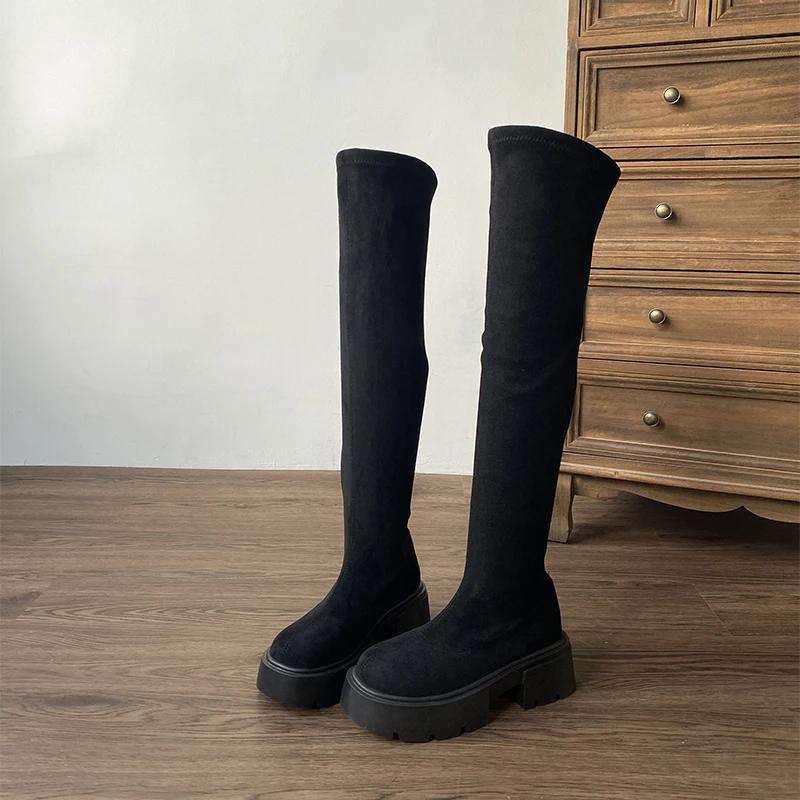 

Зимние эластичные женские сапоги выше колена, модные толстые каблуки, длинные сапоги, женские сапоги Largas 40