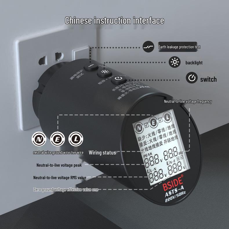 Large Digital Display Socket Tester for Power Polarity and Electrical Safety Inspection