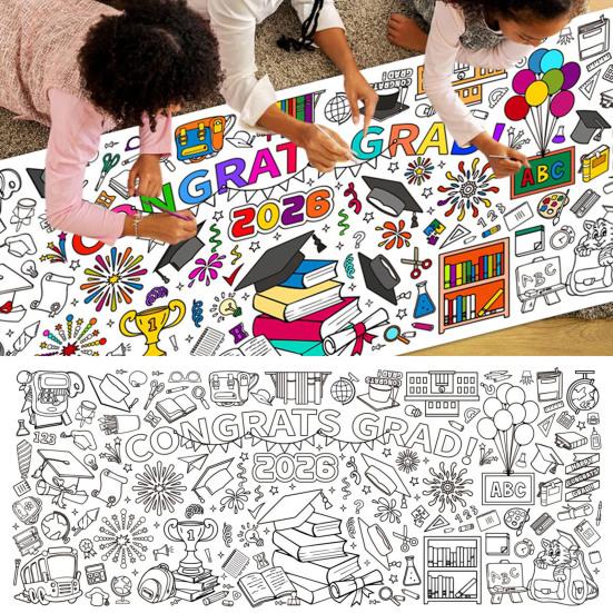72 x 30 Inch Giant Graduation Coloring Poster Large Congrats Graduation Coloring Tablecloth for Kids Preschool Graduation Activities Home