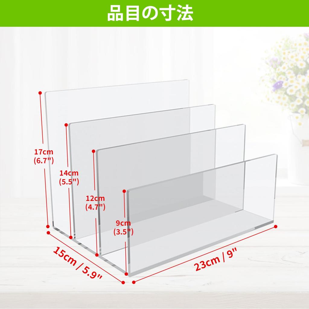 Andacar Desk Shelf, Storage Rack, 3 Compartments, File Box, Desk Rack, Office Storage Rack, No Installation Required, Clear Plastic, Bookshelf,