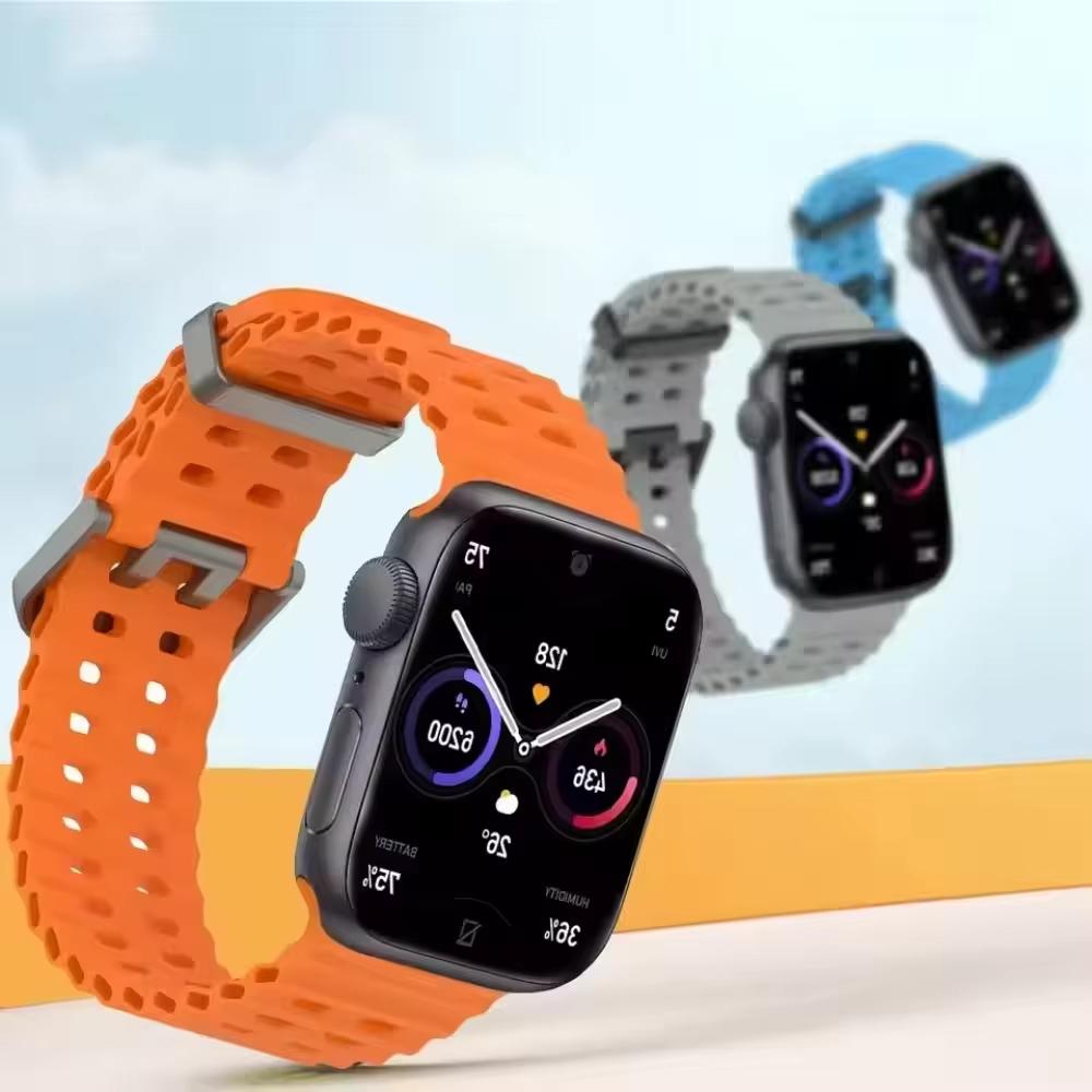 Silicone Band Bracelet for Apple Watch 10 42mm 46mm Ultra 2 1 49mm 9 8 7 45mm 44mm Sports Breathable Strap Iwatch 6 5 4 SE Bands