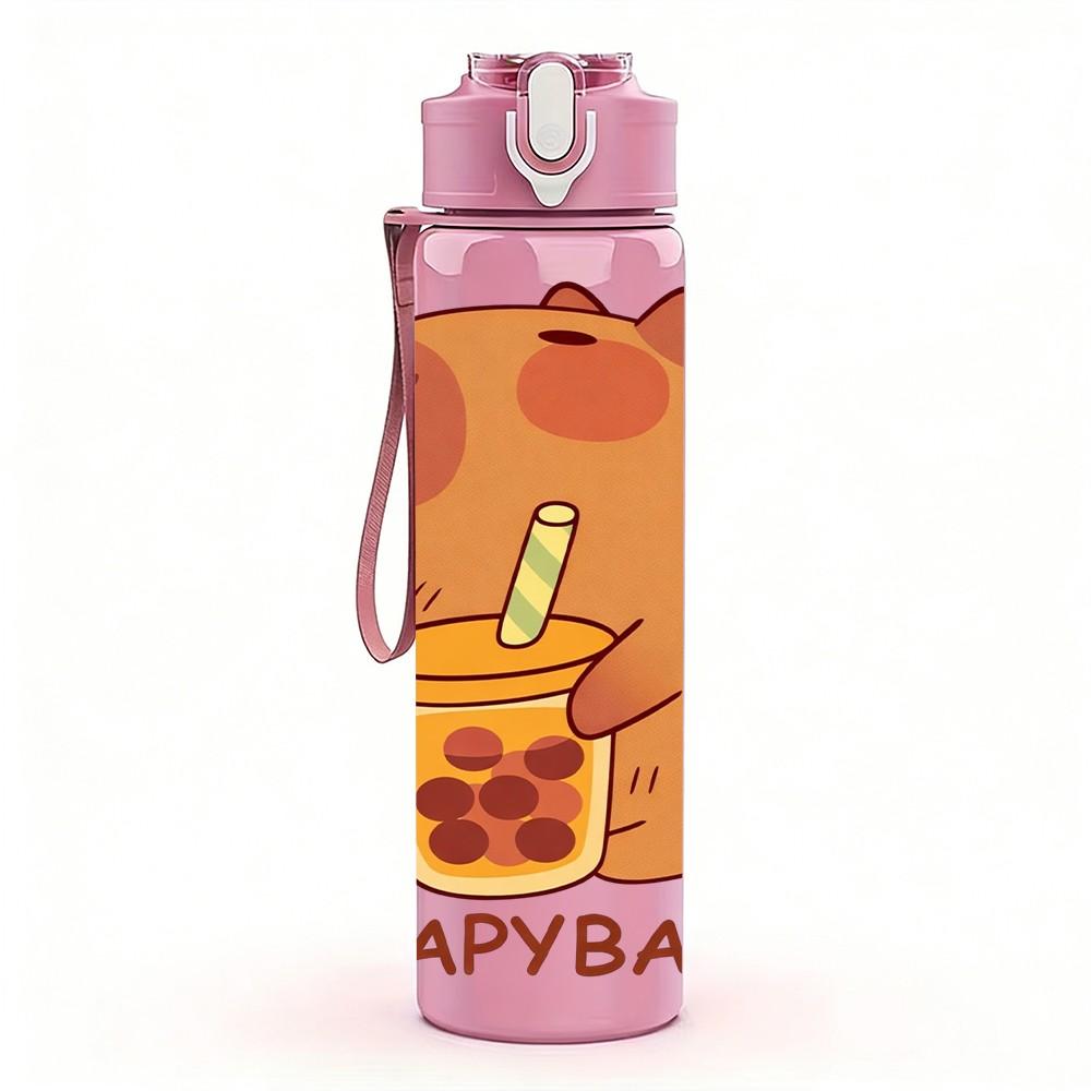 1PC Capybara Drink Beverage Cute Cartoon 750ml Color Plastic Sports Water Bottle Leakproof Flip Straw Lid Suitable for Sports Office Home Use