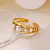 Retro Stainless Steel Imitation Pearl Ring Gold Color Anti Fading Open Rings for Women Mama Wedding Jewelry Vacation Party Gifts
