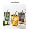 Skleněný pohár He Yu Xi v bambusovém stylu se slámkou