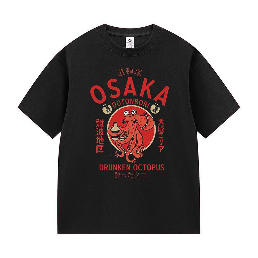 

Осака Дотонбори Пьяный осьминог Графические футболки Японская мода Любитель уличной еды Футболка Унисекс 100% хлопок Горячая распродажа Футболка 4XL