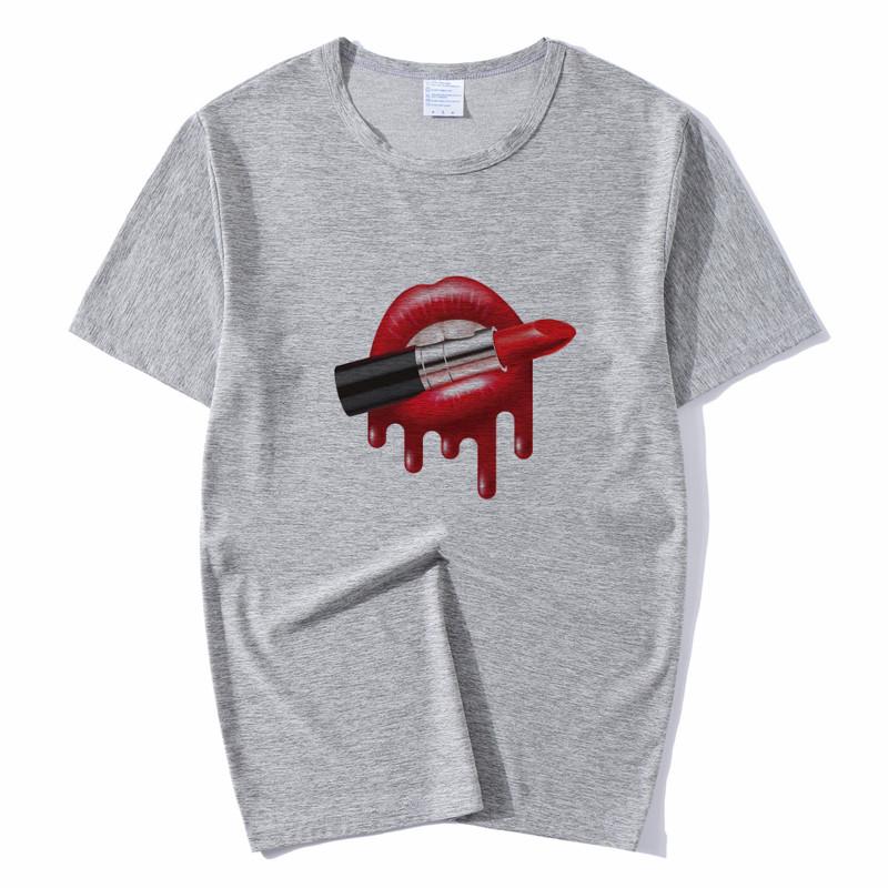 Summer Tops Red Mouth Lip Kiss Printed Women Fashion Tshirt Funny Leopard Graphic Tee
