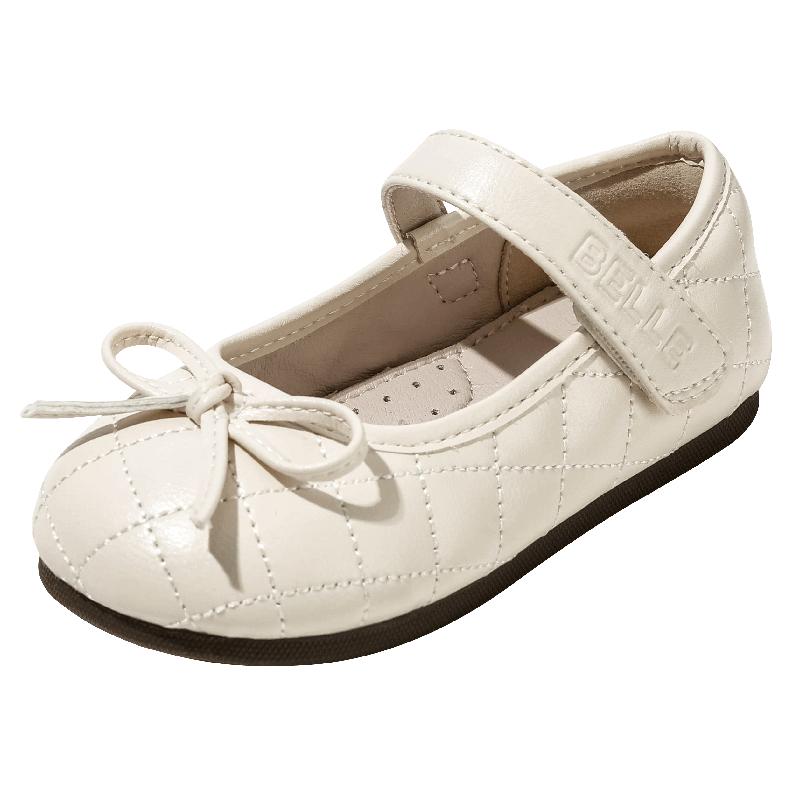 Belle Kids Girls  Beige Quilted Soft Sole Mary Jane Shoes 27