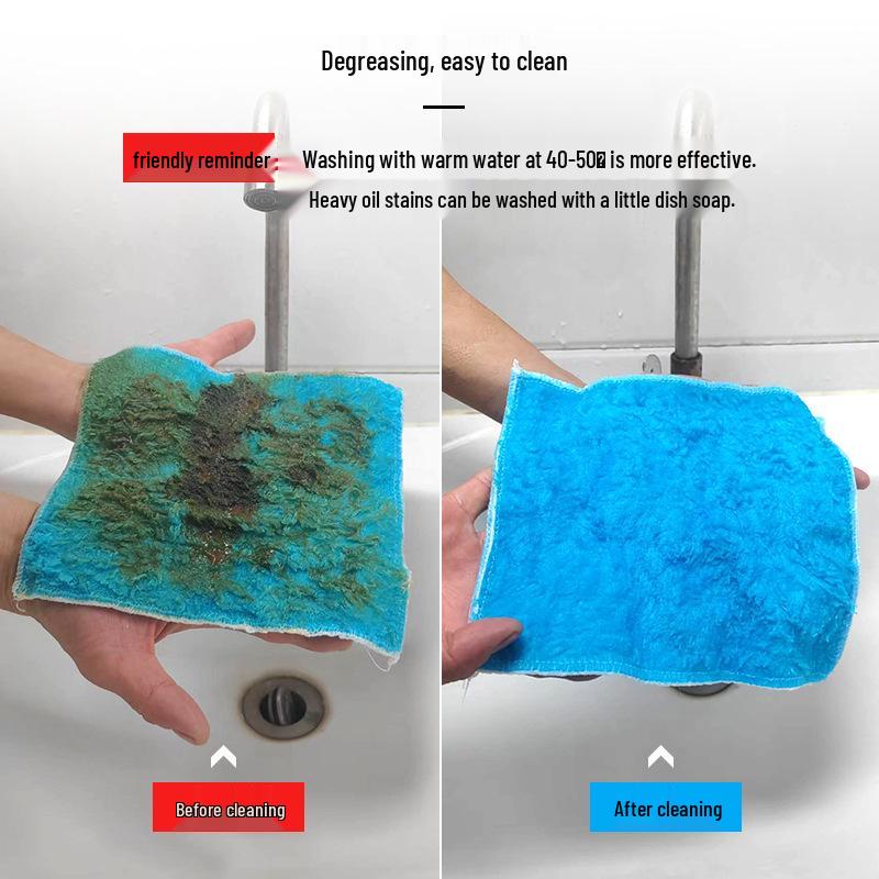 1823 Color Bamboo Fiber Double-Layer Dishcloth - Thick, Absorbent, Oil-Removing Kitchen Cleaning Wipes