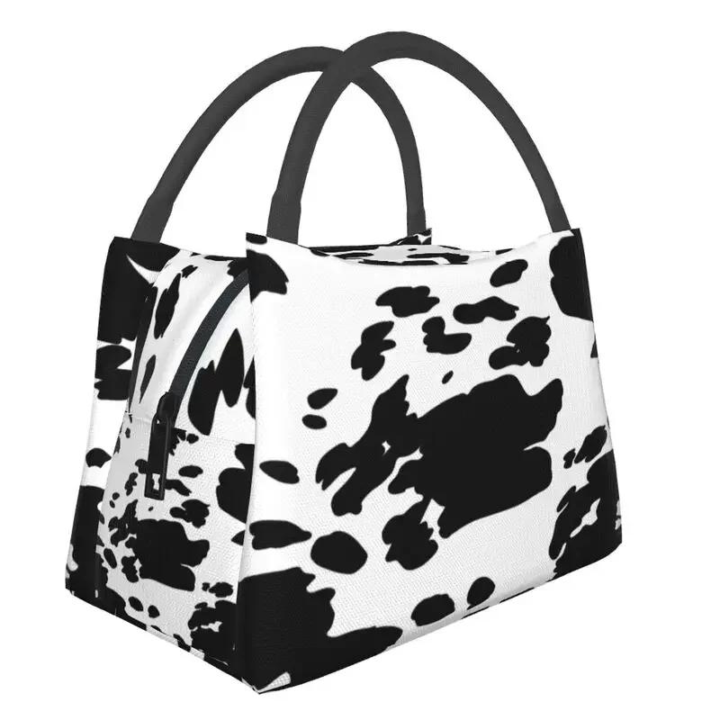 Scottish Highland Cow Cowhide Texture Thermal Insulated Lunch Bag Animal Hide Leather Lunch Container for Picnic Meal Food Box