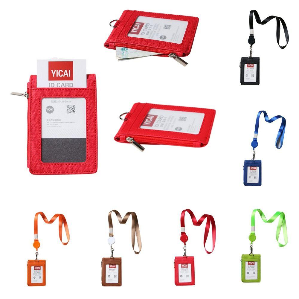 

Multi-position Leather Work Card Holder With Lanyard ID Buse Card Storage Office