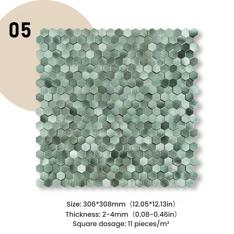 3D Mosaik Metall Aluminium Sechseck Paneel Wandaufkleber Selbstklebend Abstrakt Wasserdicht Küche Badezimmer Wanddekor Fliesen