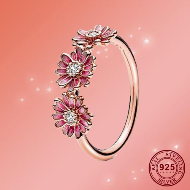 925 Sterling Silver Chrysanthemum Flower Pan Rings Overlay Women Jewelry Rings Couple Wedding Ring Sparkling Cz Gift