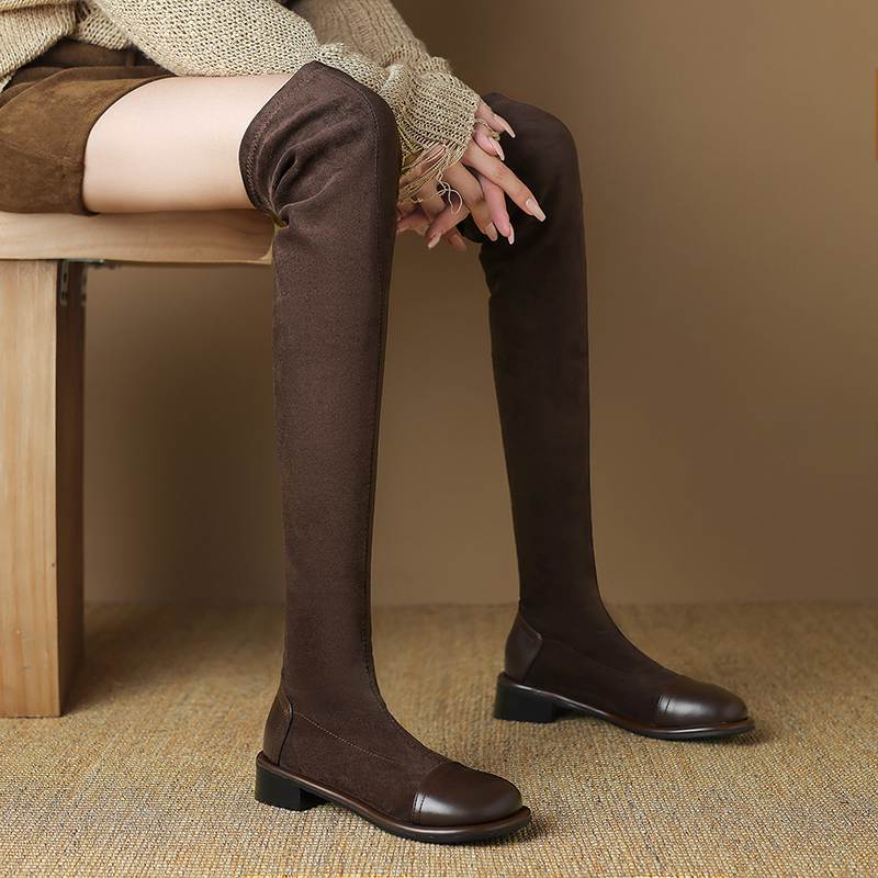Krazing Pot Flock Autumn Winter Shoes Low Heels Size 43 Long Boots Slip On Stretch Over-the-knee Boots